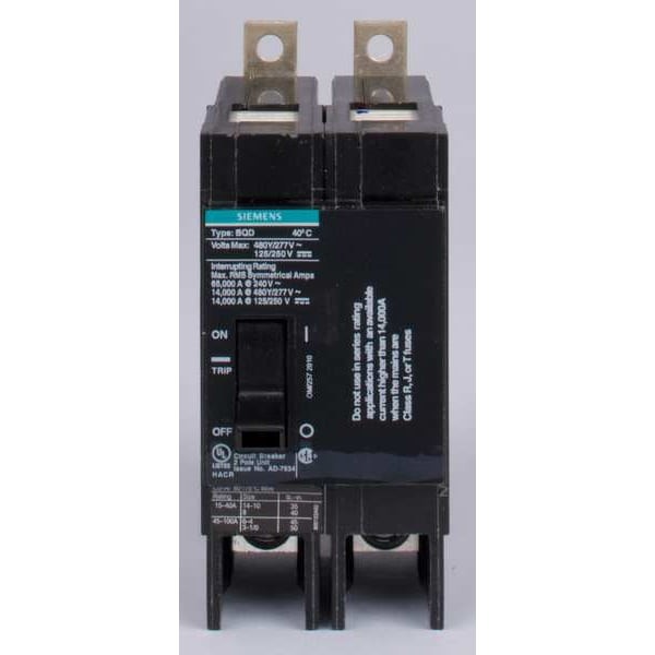 Siemens Bqd250 Miniature Circuit Breaker, Bqd Series, 50A, 2 Pole, 480V Ac,