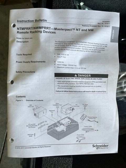 SCHNEIDER ELECTRIC MasterPact NTMPRRT REMOTE RACKING DEVICE NEW IN BOX