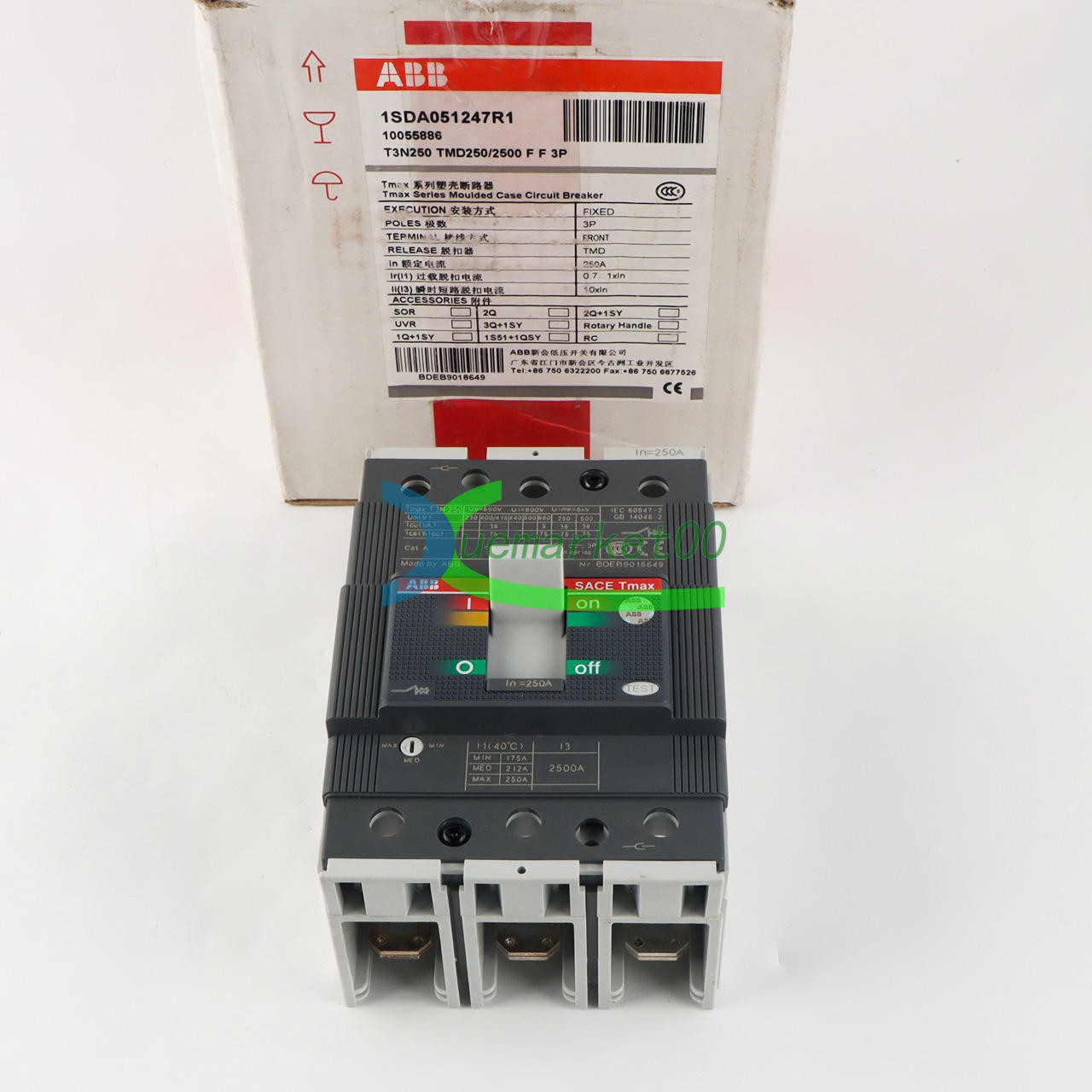 One New ABB TMAX T3N250 TMD250/2500 FF 3P 250A 1SDA051247R1 Circuit Breaker