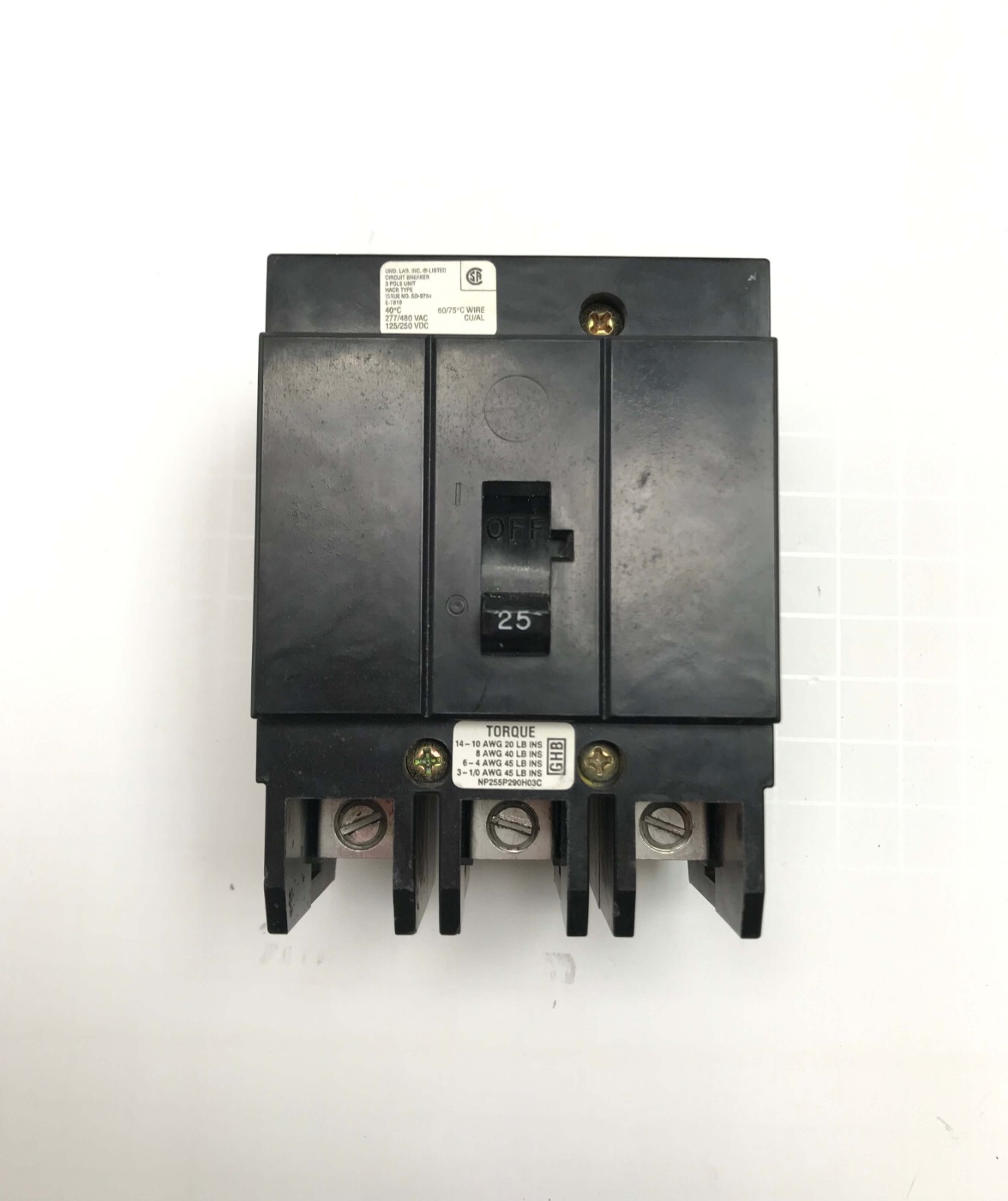 Westinghouse HACR Circuit Breaker 25 Amp 277/480 VAC 125/250 VDC