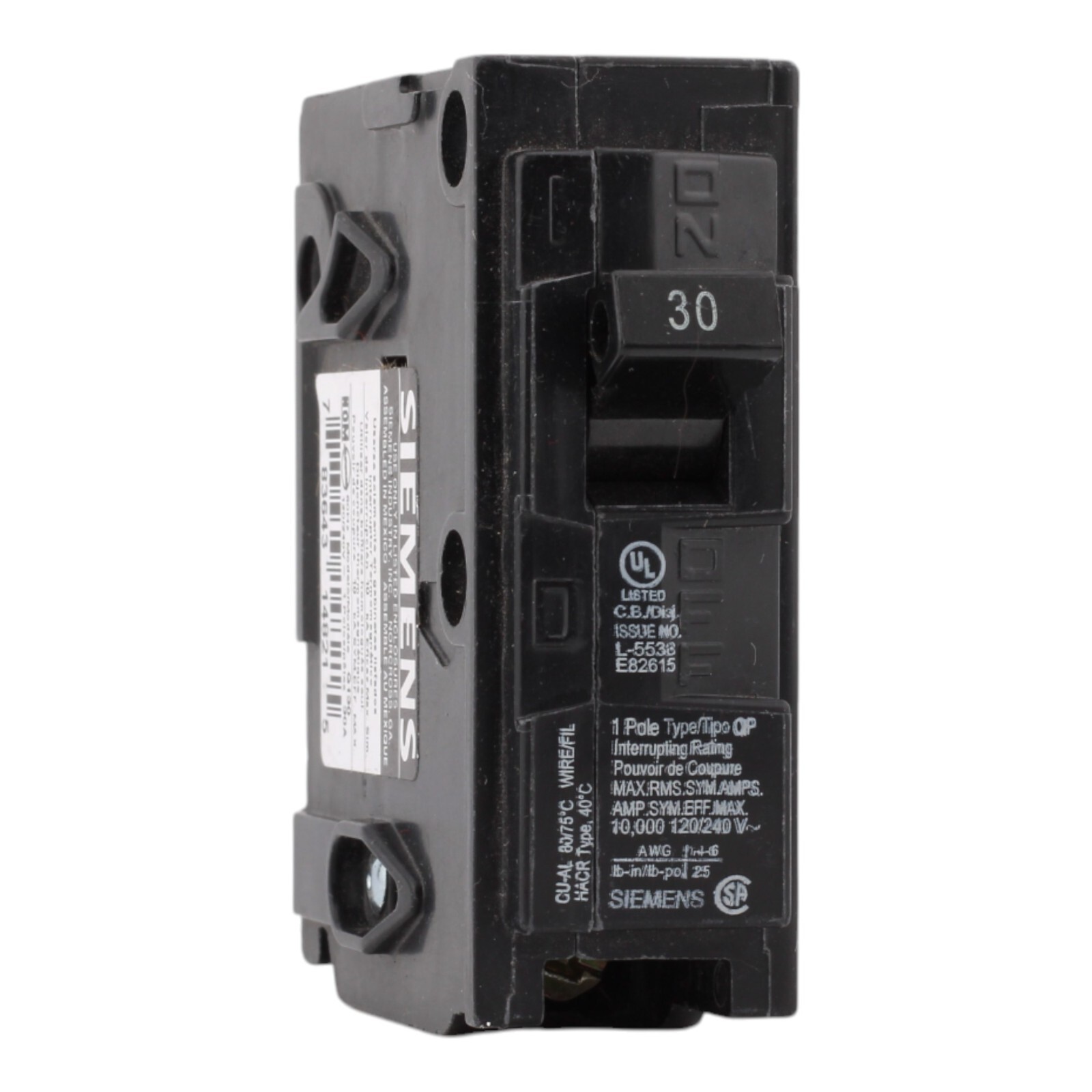 NEW Siemens Q130 30 Amps 120 Volts Single Pole Thermal Magnetic Circuit Breaker