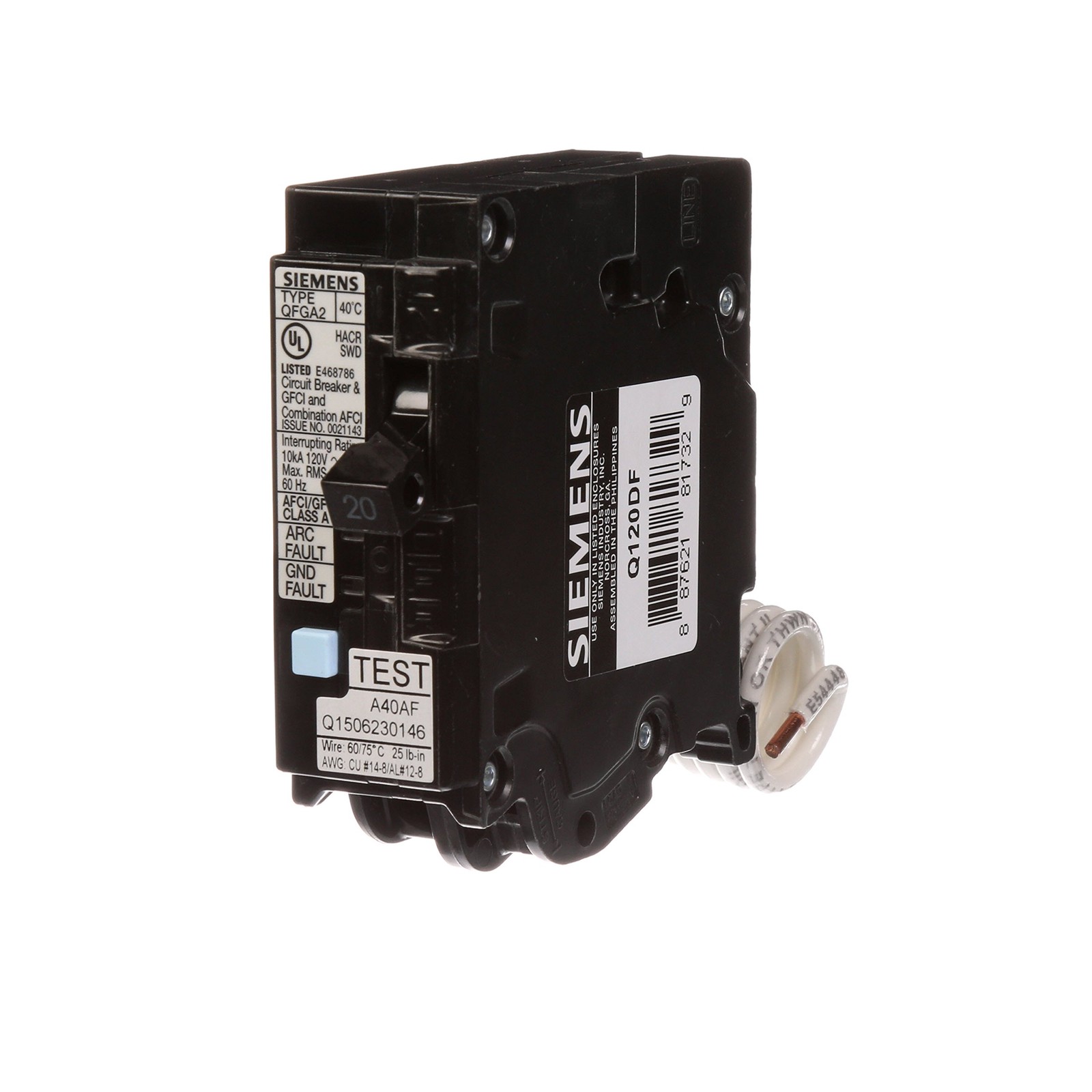 Q120DF 20-Amp Afci/Gfci Dual Function Circuit Breaker, Plug-in Load Center Style