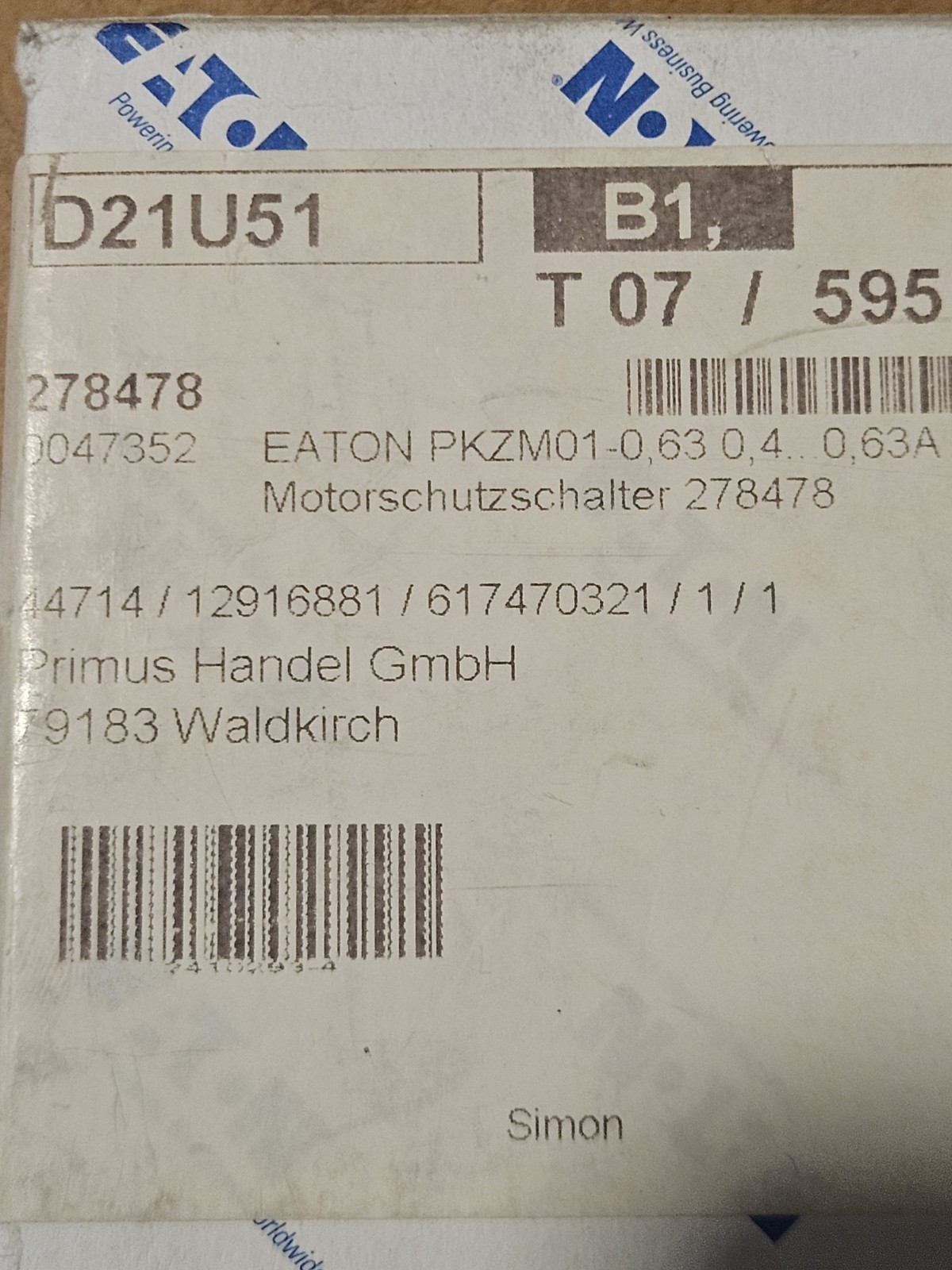 Eaton PKZM01-0.63 Motor Circuit Breaker