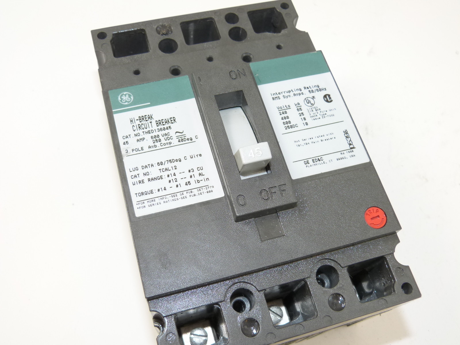 General Electric THED136045 3p 45a 600v Circuit Breaker Used 1-yr Warranty