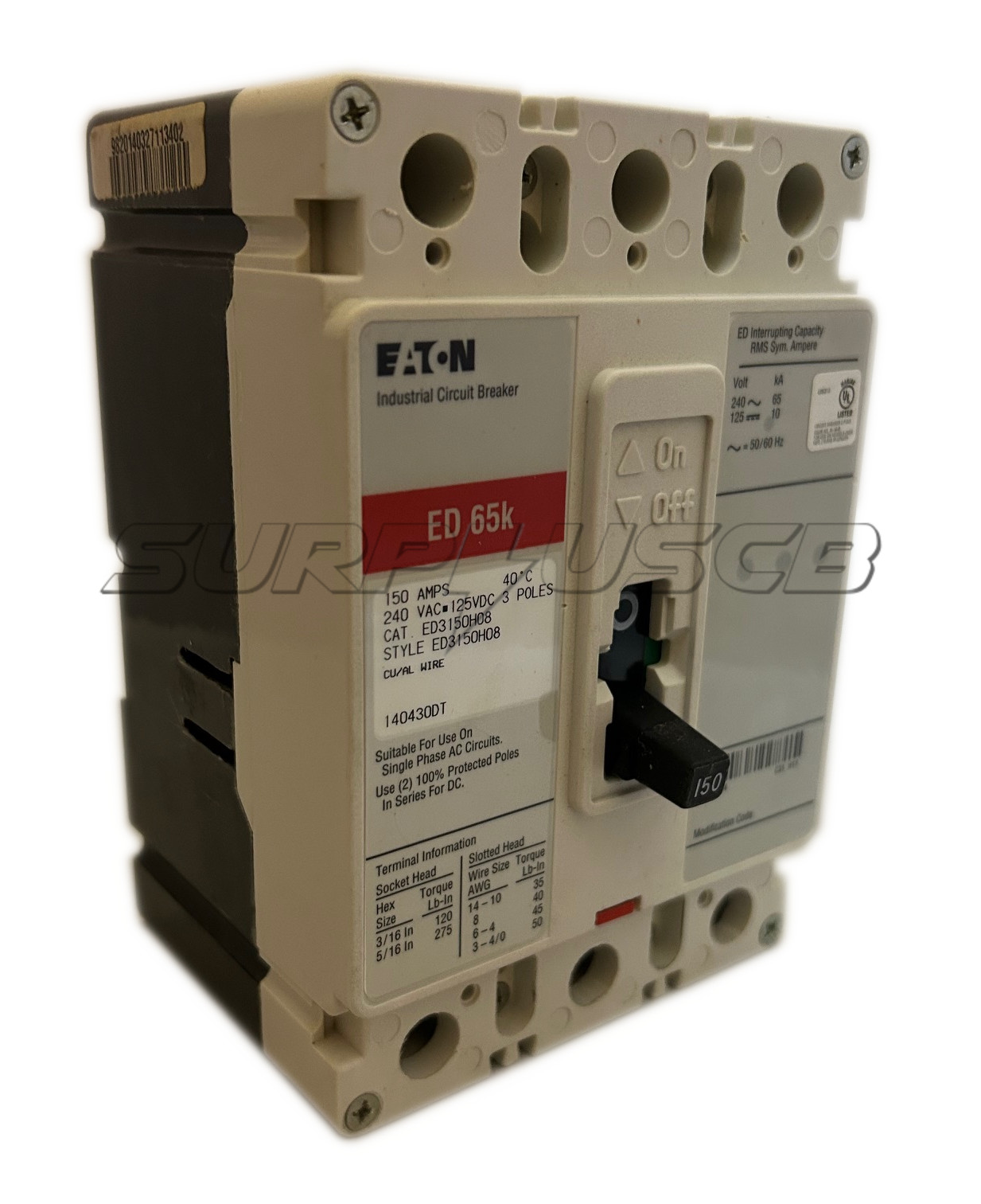Eaton ED3150H08 Circuit Breaker, Marine Use, 50°C Rated, 150 Amp, 3-Pole, 240Vac