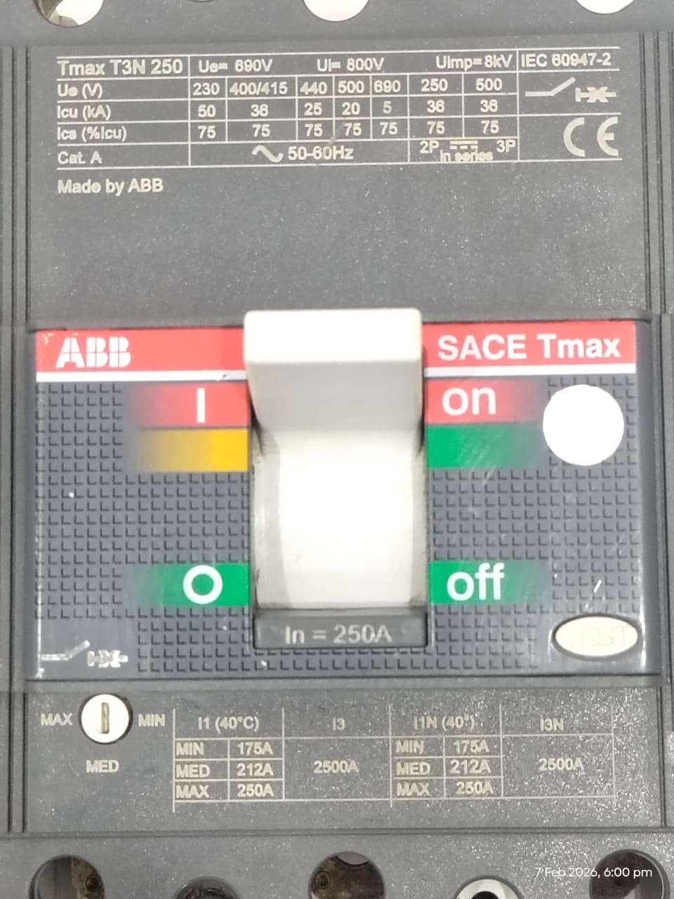 ABB SACE TMAX T3 N 250 1SDA051306R1 4 Pole 250Amp CIRCUIT BREAKER
