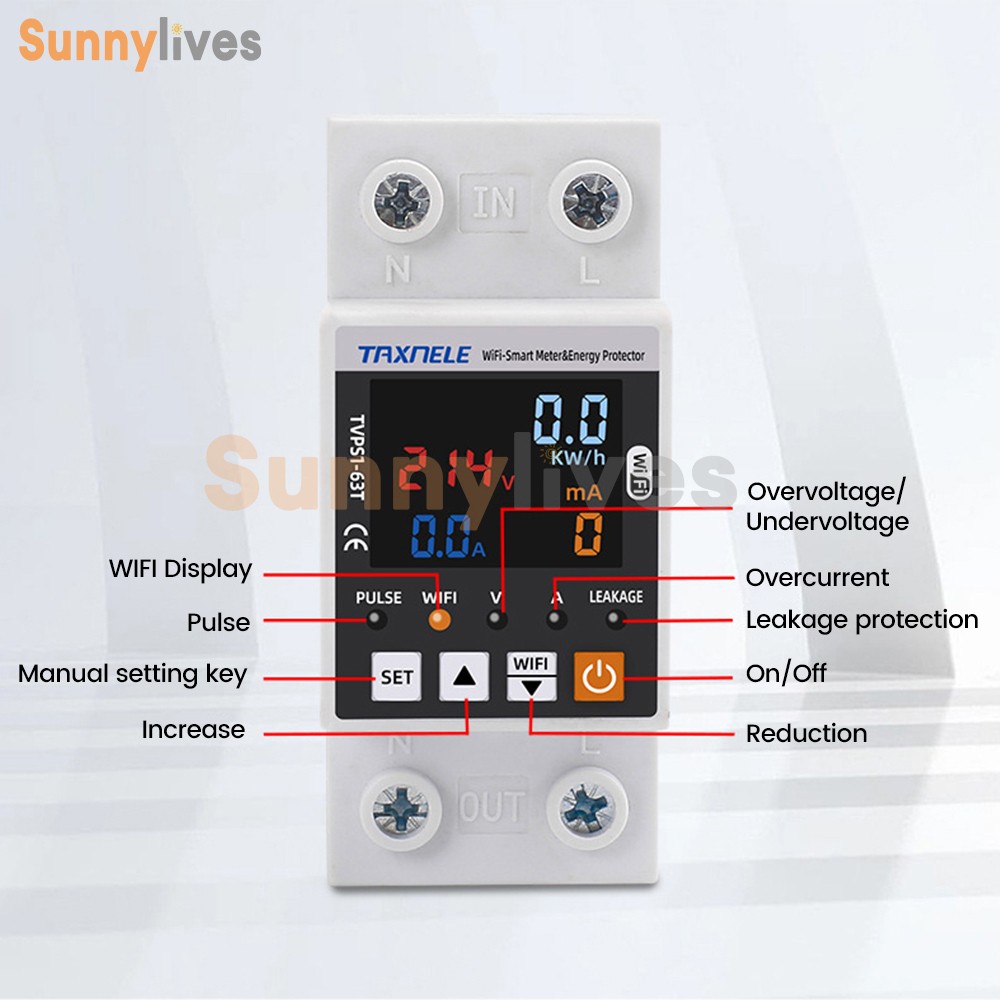 AC85~300V 63A Tuya WIFI Intelligent Control Single Phase Power Protector 50/60hz