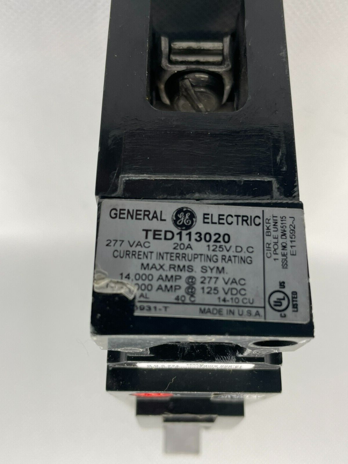 GE Molded Case Circuit Breaker: 20 A Amps, 14kA at 120/240/277V AC, TED113020WL