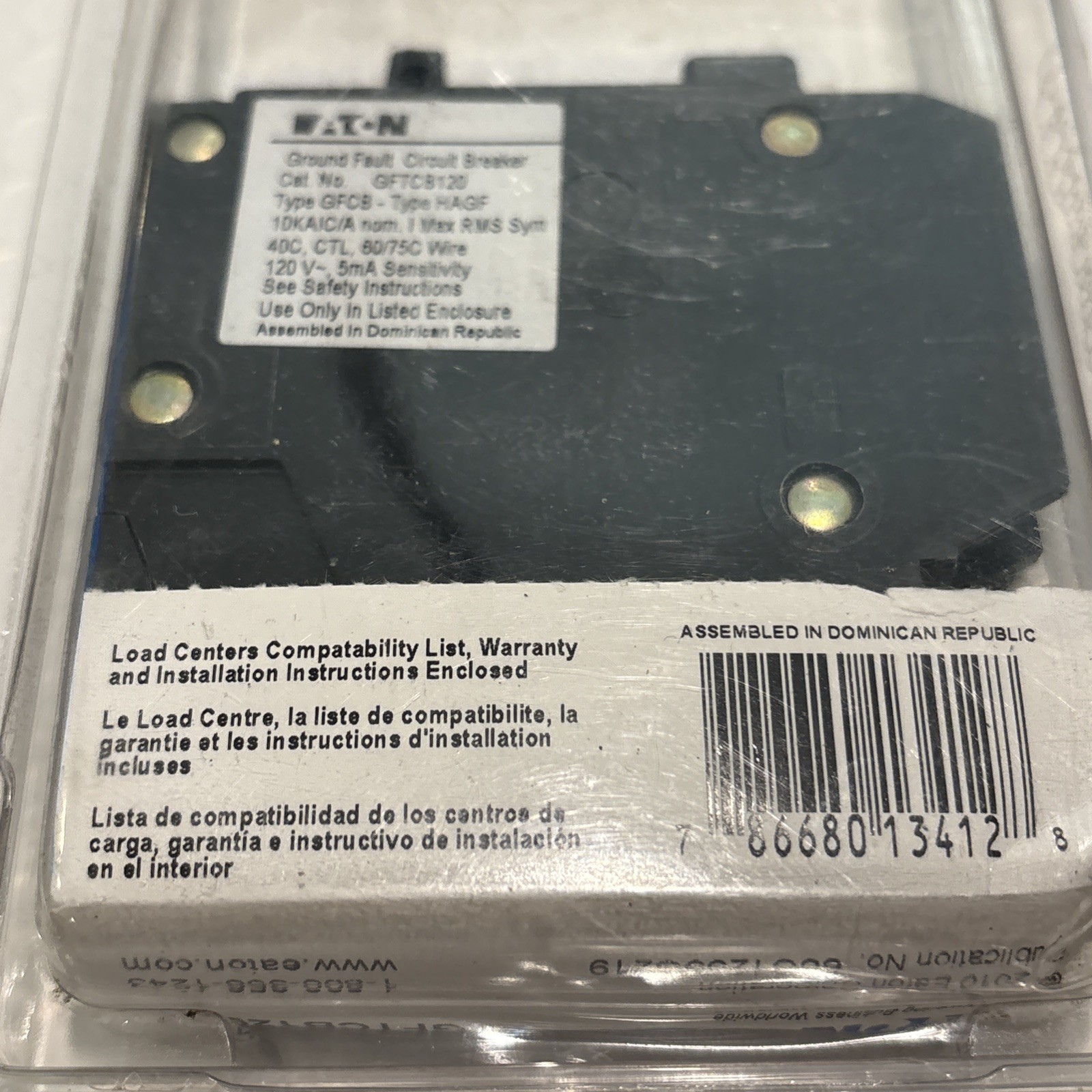 Eaton BR Type GFCI Circuit Breaker 20A 120V 1-Pole Self Test GFTCB120CS, NEW