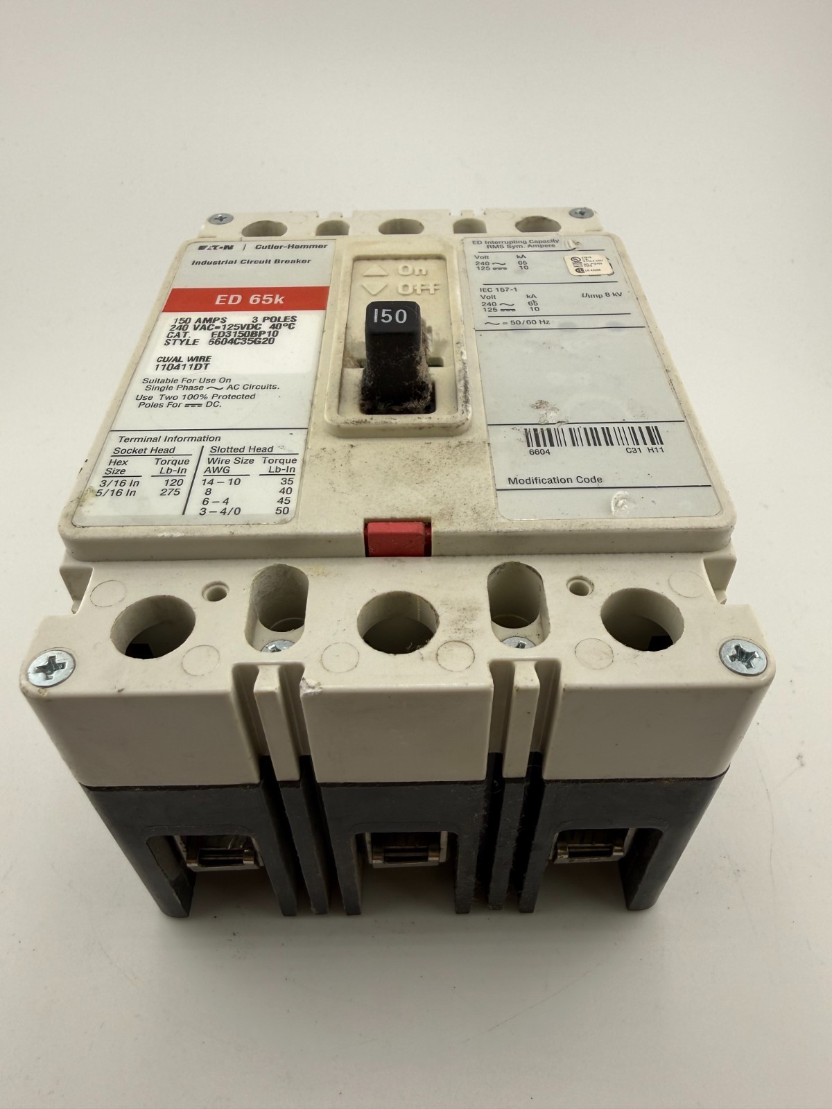 Eaton ED3150BP20 Black 130-Amp 3 Poles 240 Volts Industrial Circuit Breaker