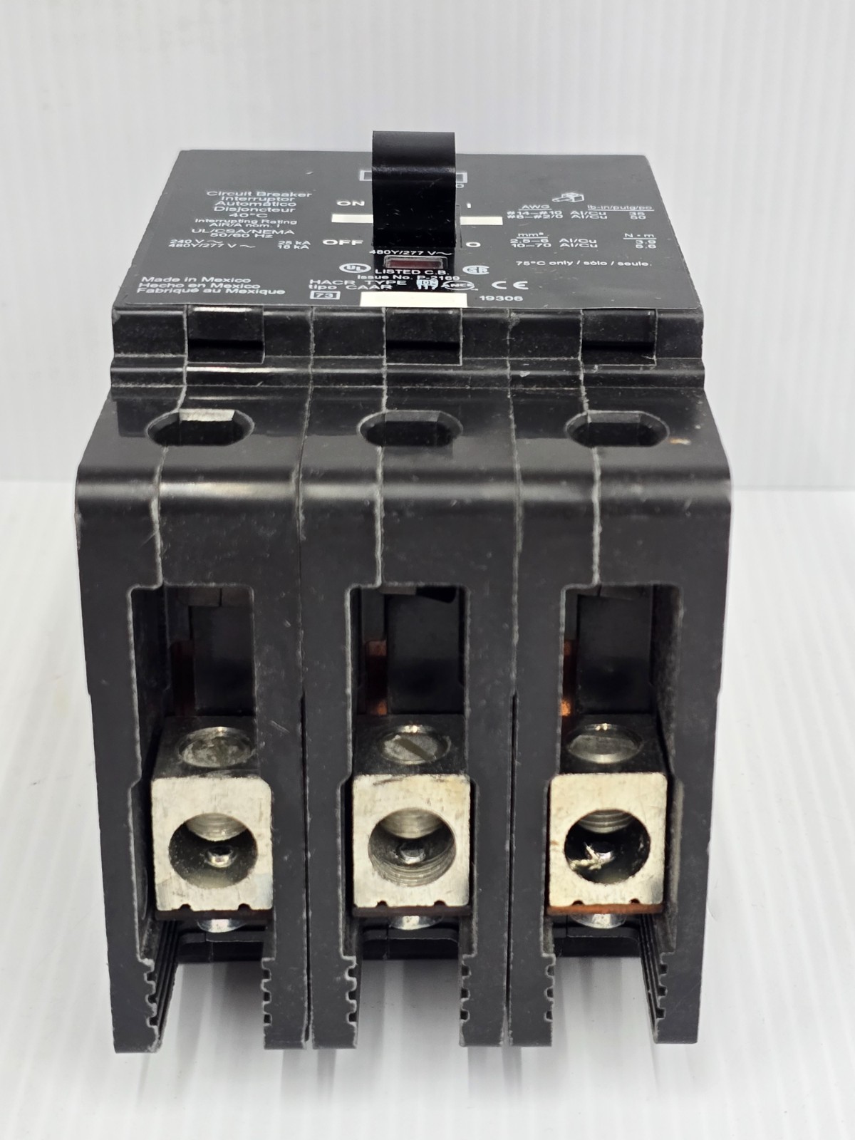 New Square D 100 Amp Bolt-On Circuit Breaker 480Y/277 VAC 3 Pole 25 kA EDB34100