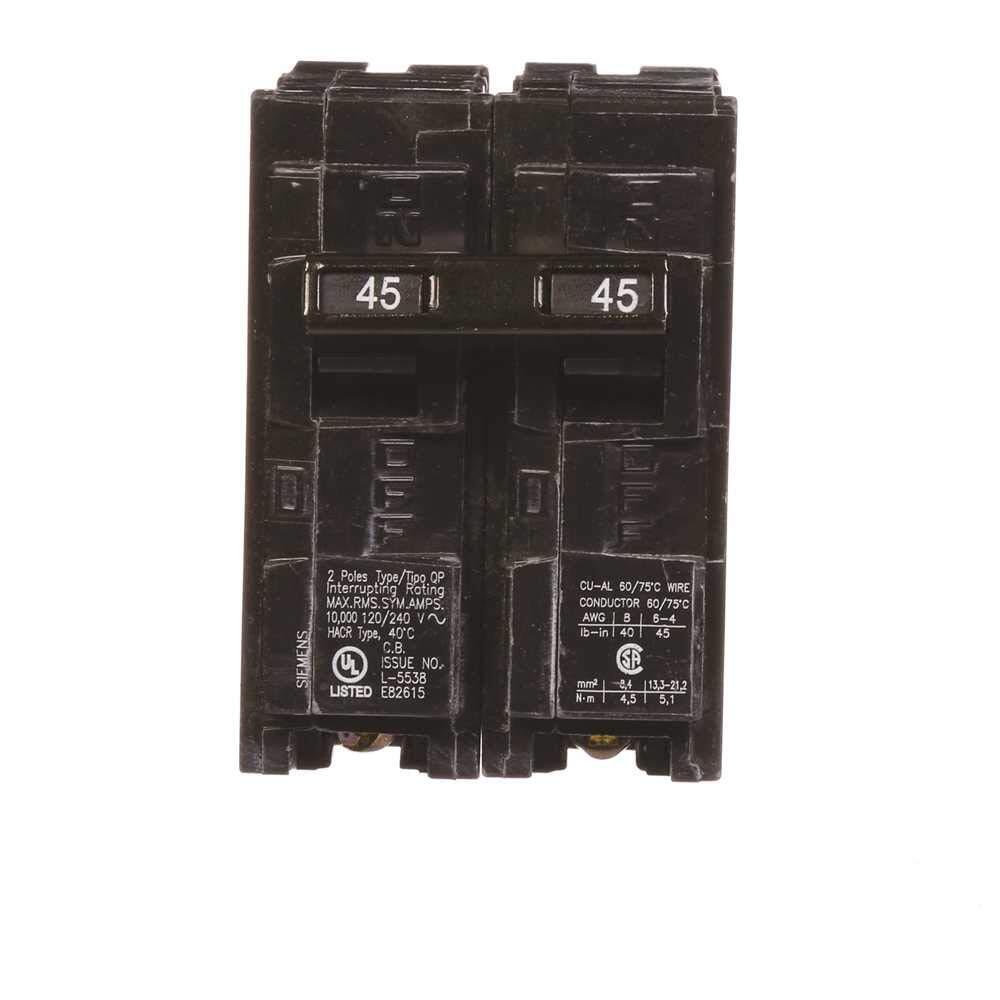 Siemens 45 Amp Double Pole Circuit Breaker 240V Type QP 10000 AIC Rating