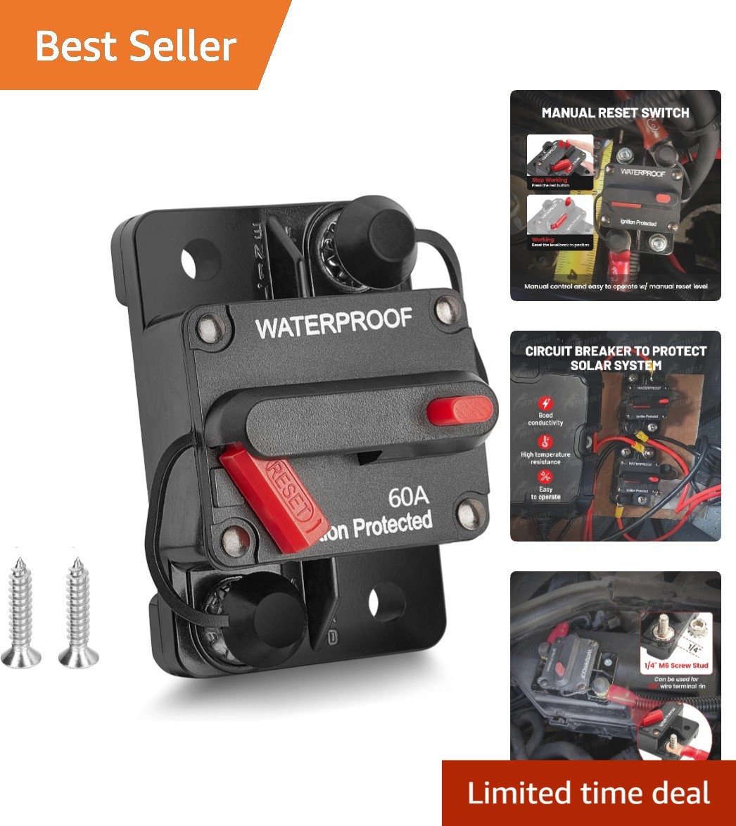 60Amp Waterproof Circuit Breaker with Manual Reset for Boats & ATVs – DC 12V-48V