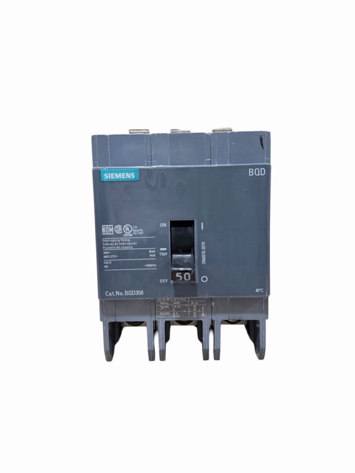 Siemens BQD350 50A 3 Pole 480Y/277V Bolt-On Circuit Breaker