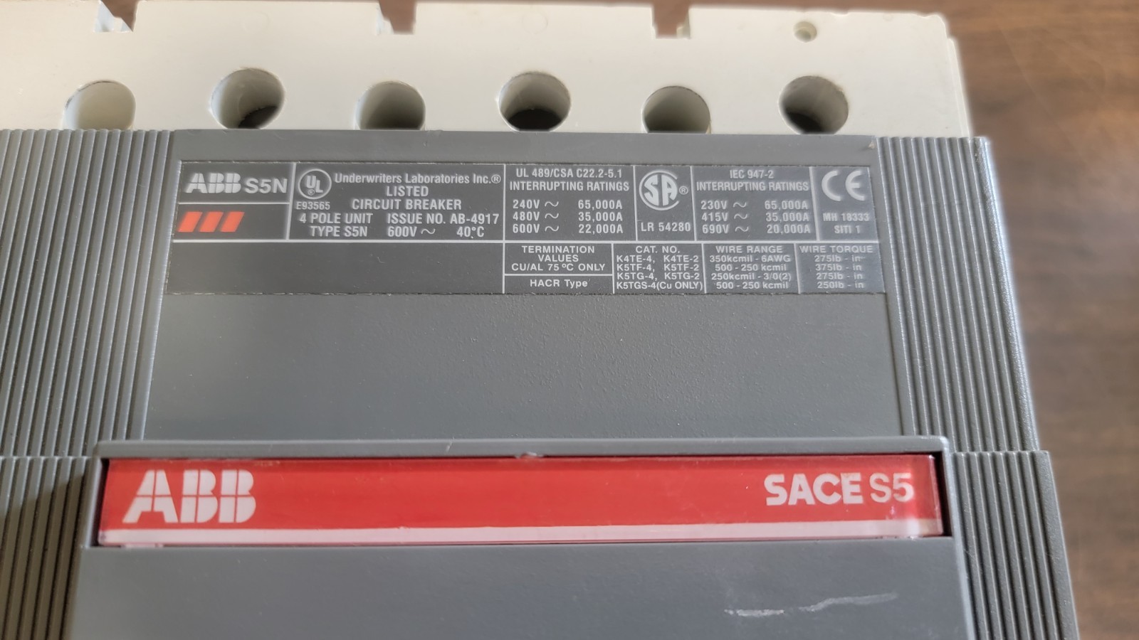 ABB S5N SACE S5 600V Circuit Breaker