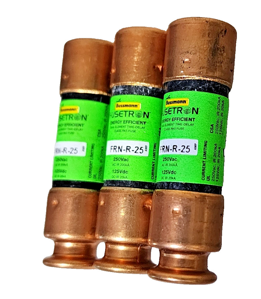 (Pack 3) Bussmann FRN-R-25 (FRN-R-25) 25A Fusetron Dual Element Time-Delay Fuse