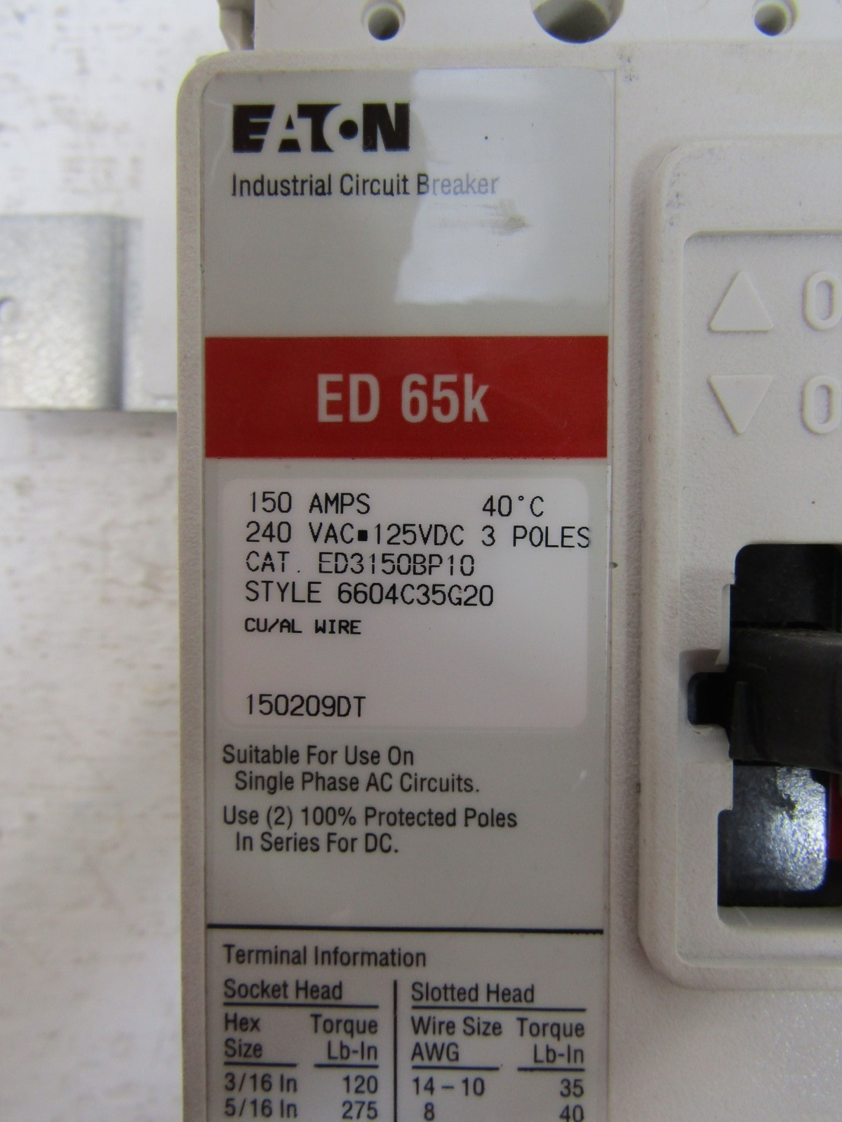 NEW Eaton BKED150T 150 Amp 240V Main or Subfeed Breaker Kit Top PRL1a ED3150BP10