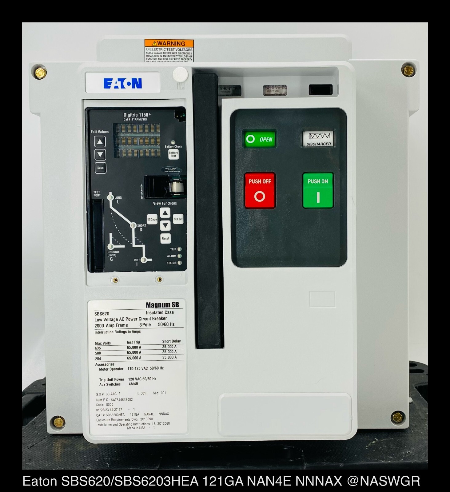 Eaton Magnum SB SBS620 Breaker (E/O,B/I) ~ 1200 Amp – Unused Surplus