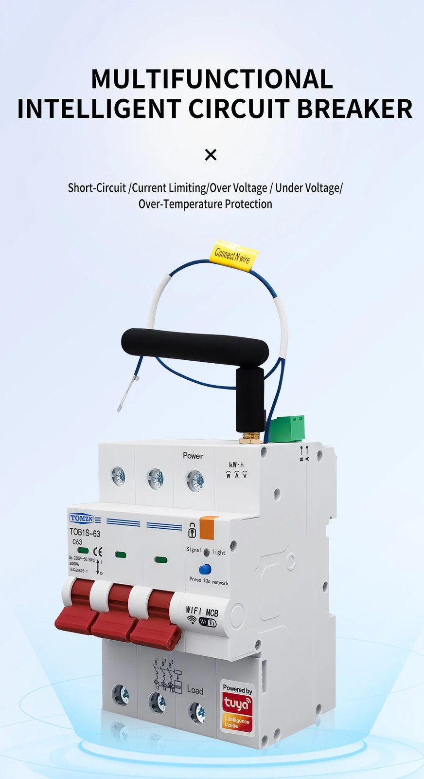 3 Phase 3P+N WiFi Smart Circuit Breaker TUYA Smart Life RS485 Modbus Din Rail