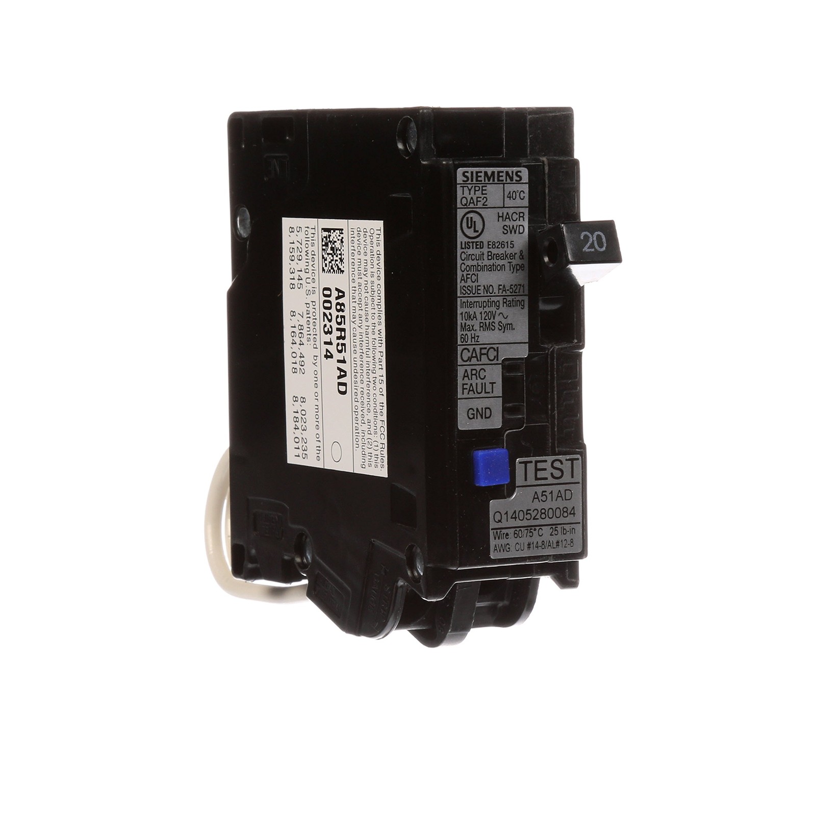 Siemens QA120AFC 20-Amp Single Pole 120-volt Plug-On Combination AFCI Breaker