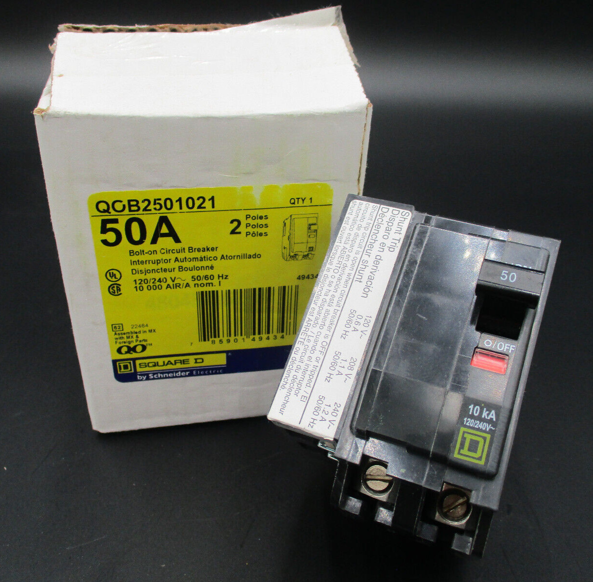 SQUARE D QOB250-1021 2-P 50A 120/240V SHUNT TRIP CIRCUIT BREAKER ‘SAMEDAY SHIP’