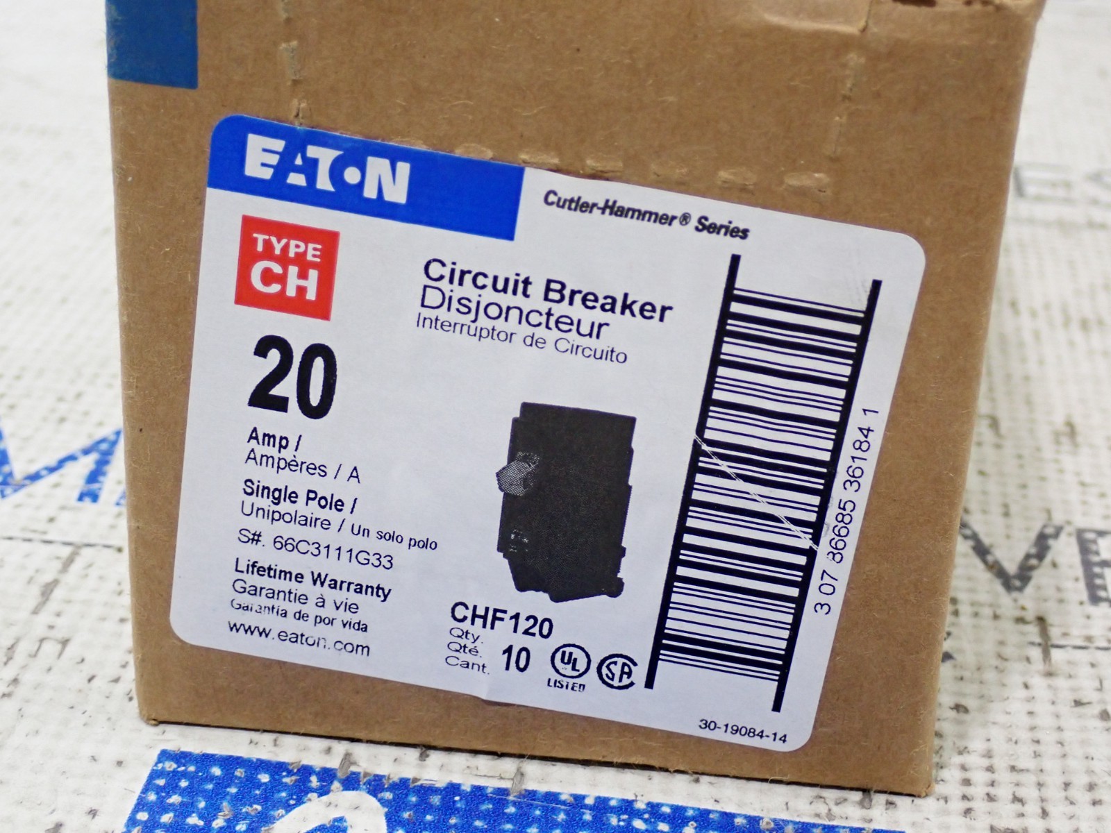 New Eaton CHF120 Single Pole 20 Amp 120/240 Volt Circuit Breaker Box of 10