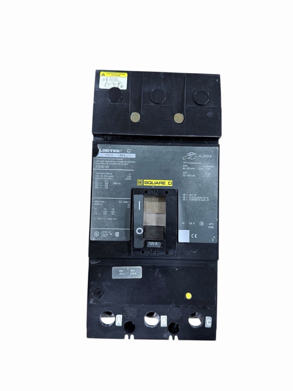 Square D KI36125 125A 3 Pole 600V I-Line Circuit Breaker K-Frame