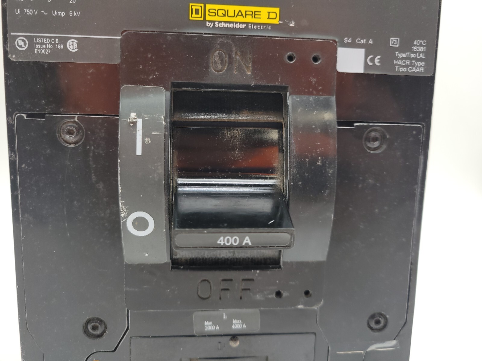 Square D LAL36400MB Feed-Thru Circuit Breaker 400A 600V 3P 3PH Type LAL 400 Amp