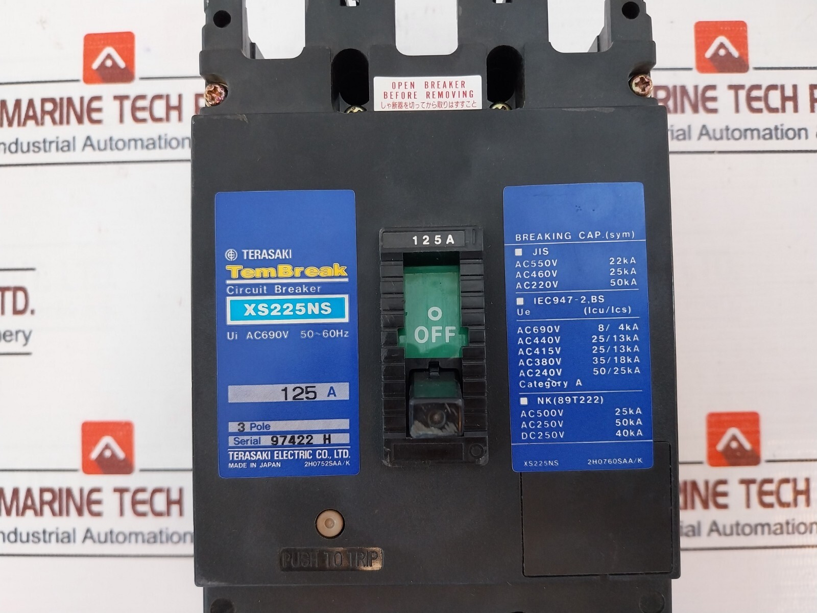 TERASAKI ELECTRIC XS225NS 125A Circuit Breaker AC690V 50/60Hz