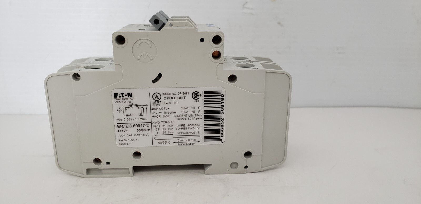 EATON WMZT2C08 (FAZ-C8-2-NA) CIRCUIT BREAKER, 8 AMP, 480Y/277V, 2 POLE, NIB