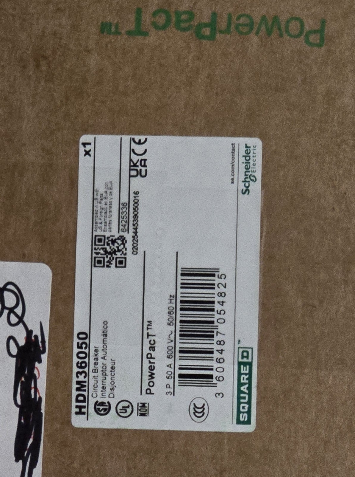 Square D HDM36050 50 Amp 3 Pole 600V Molded Case Circuit Breaker Power PacT