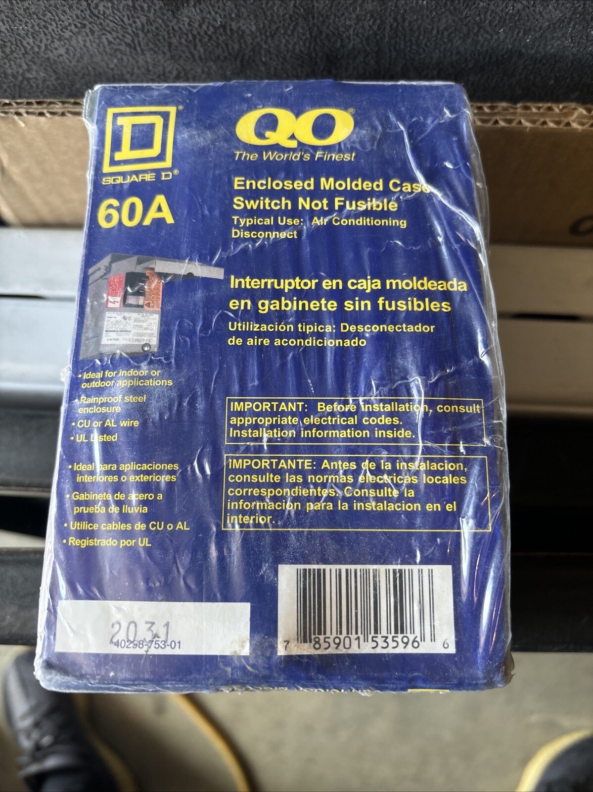 Square D 60A 60 Amp Enclosed Molded Case Switch Non-Fusible Circuit Breaker