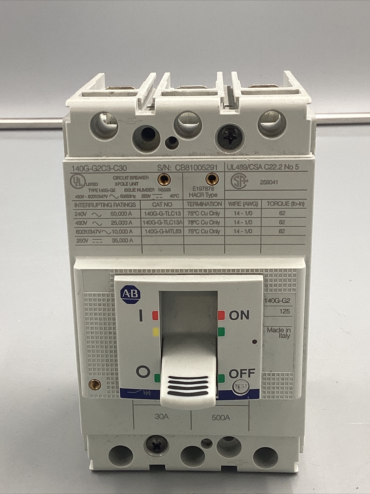 HOUSTON STOCK NEW AB 140G-G2C3-C30 TYPE 140G 30 A 600V FREE 2 DAY AIR SHIPPING