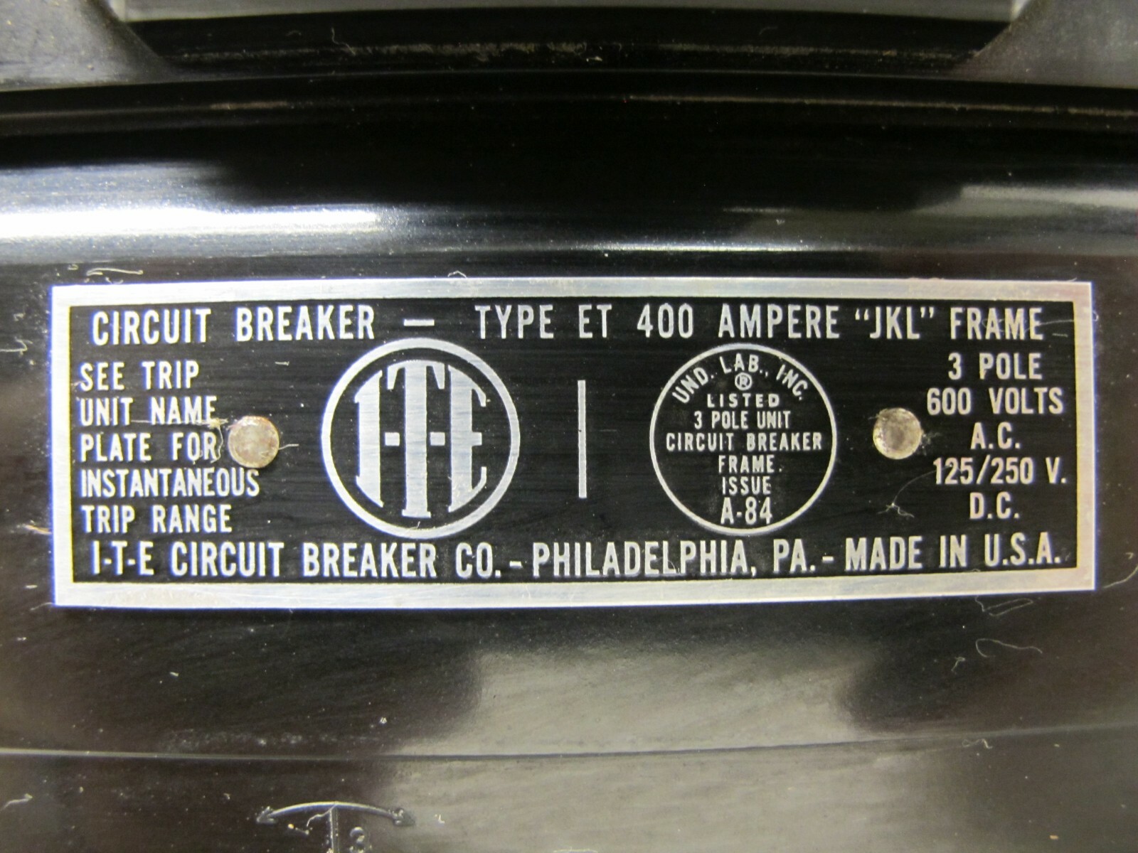 ITE JKL3B200 200 Amp 600V Breaker 3 PH ET 400 A JKL Frame Type ET I-T-E ET5745