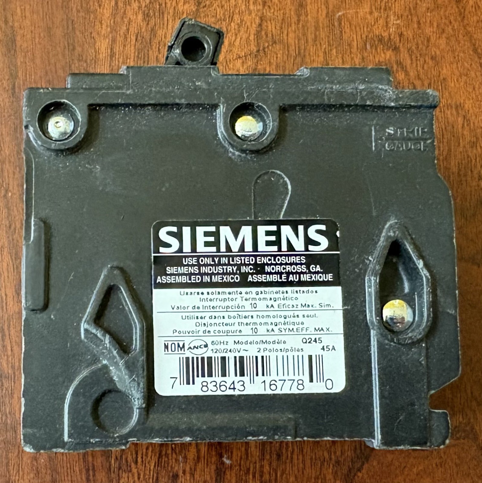 Siemens Q245 Circuit Breaker Black 2 pole 45 Amp 240V Clip On (Bin: S)