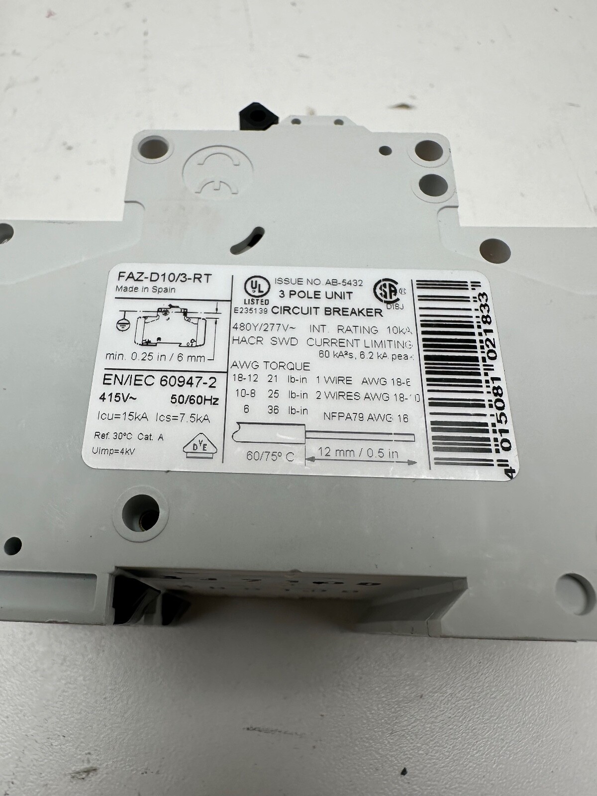 Moeller FAZ-D10/3-RT 3P 10A Circuit Breaker New