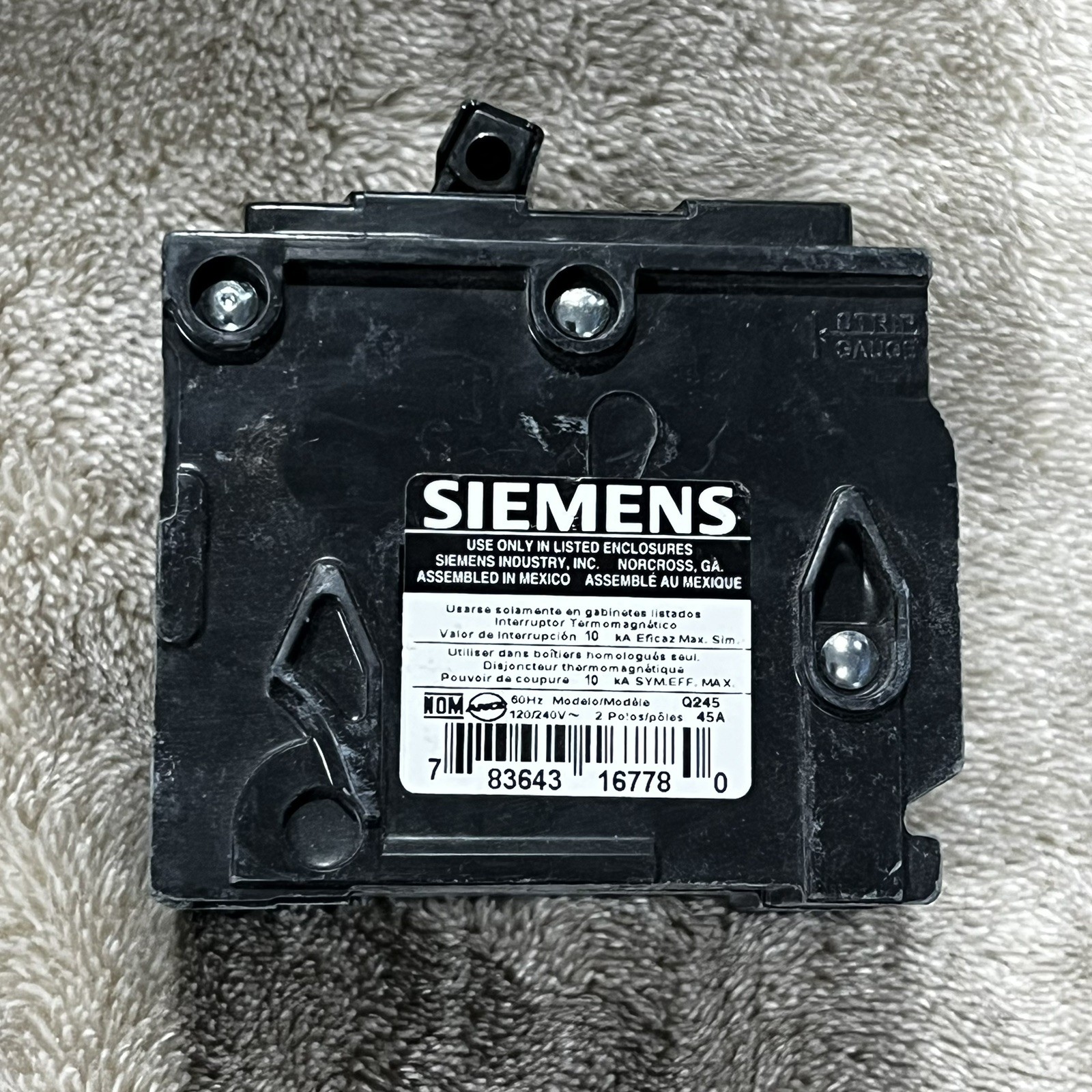 Lot Of 3 SIEMENS Q245 45 Amp, 120/240V, 2-Pole, Snap-In Circuit Breaker