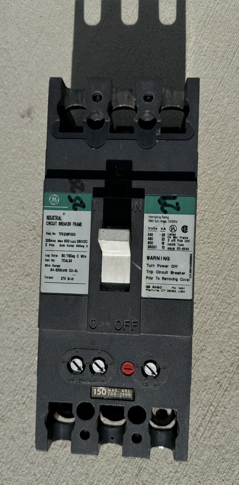 GE TFK236F000 600V 225A Circuit Breaker 150A Trip Mag