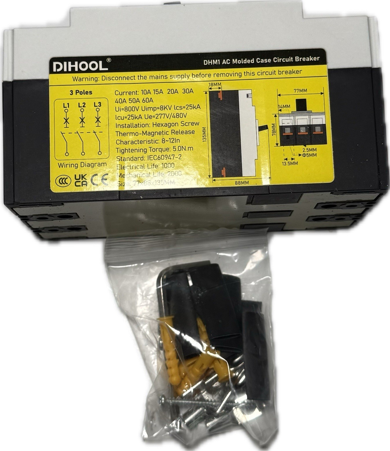 DIHOOL Circuit Breaker 3 Pole 30 Amp 277/480V AC Disconnect Switch