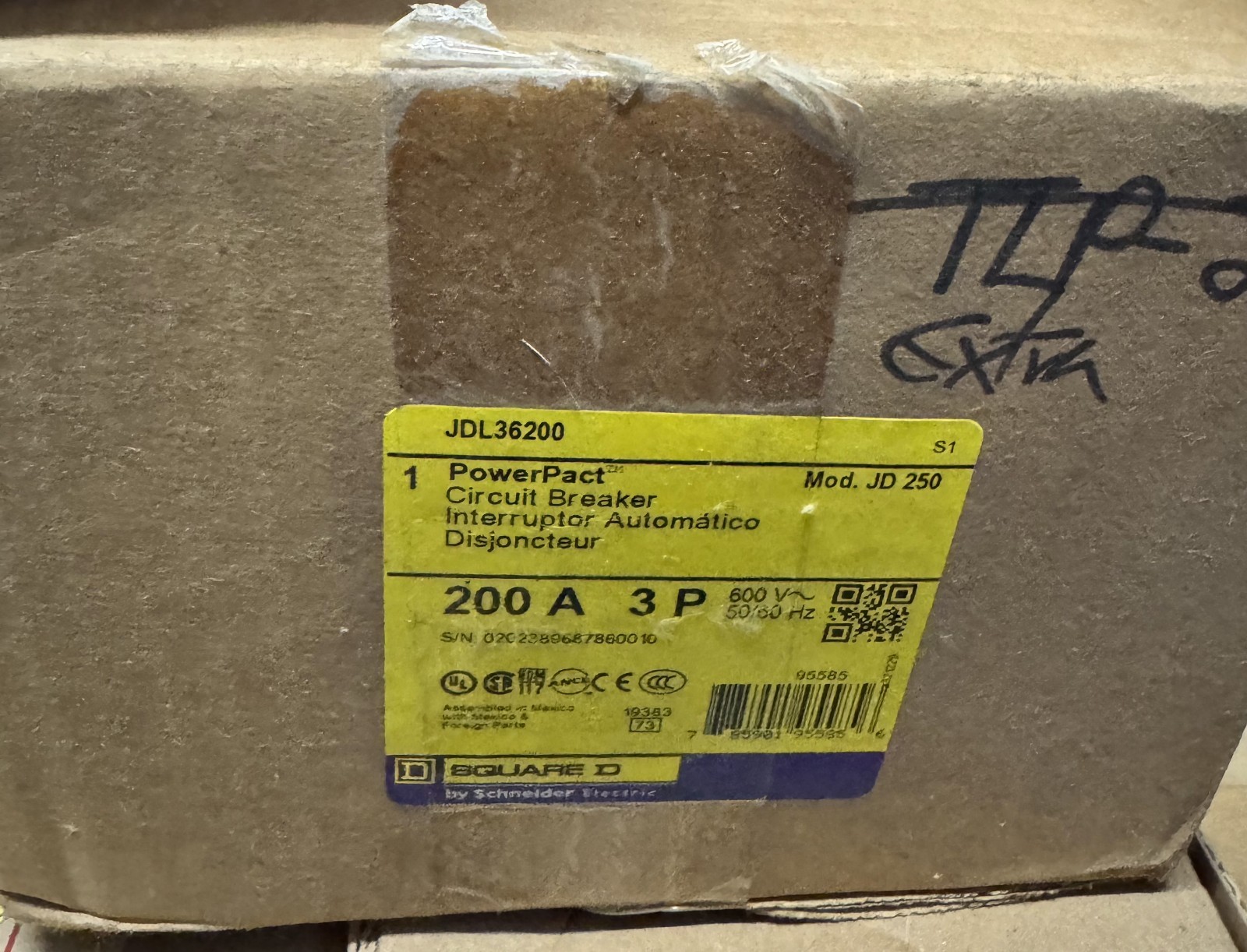 New Square D PowerPact JDL36200 200A 3-P 600V Circuit Breaker