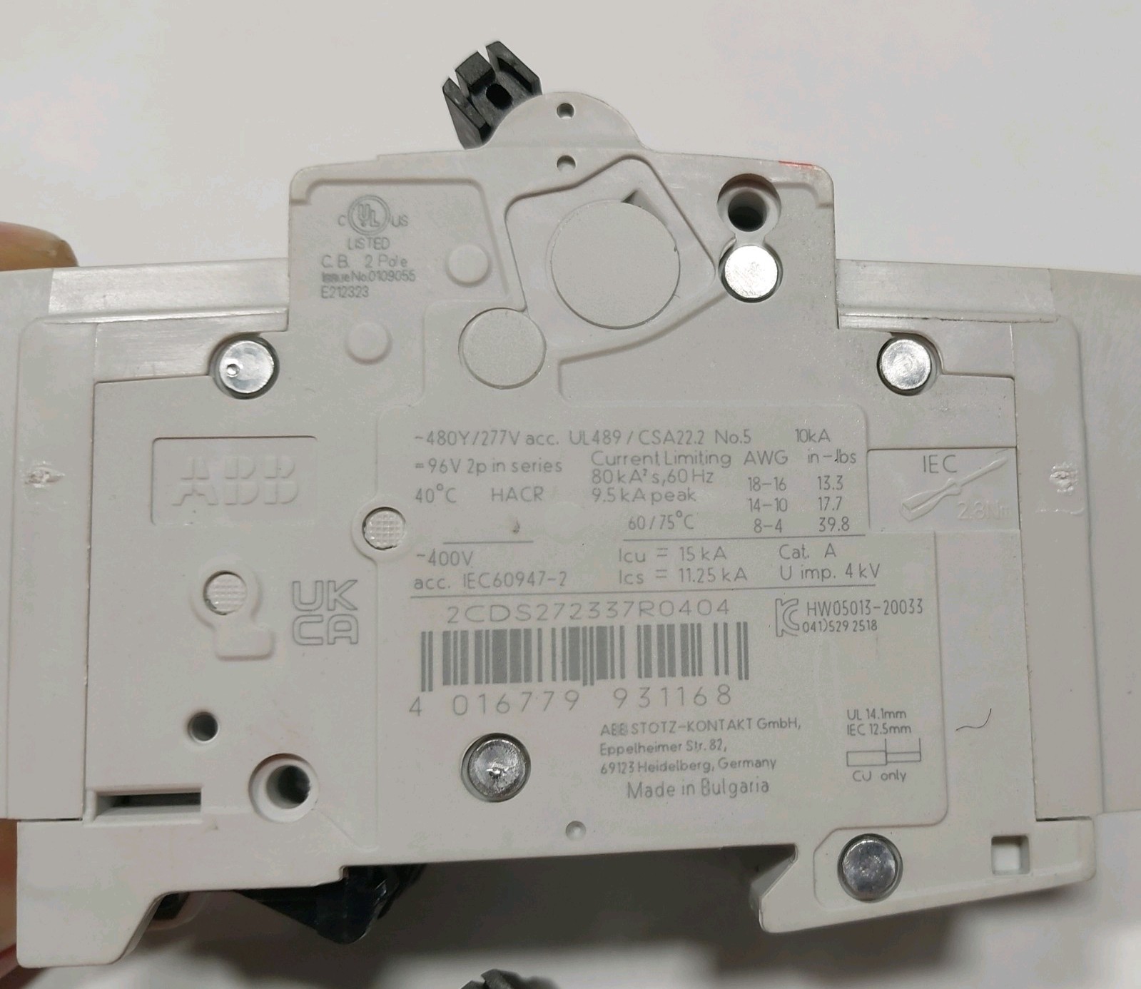 ABB SU202M 2-pole Circuit Breaker. 40 Amp. Lot of 2. 480V