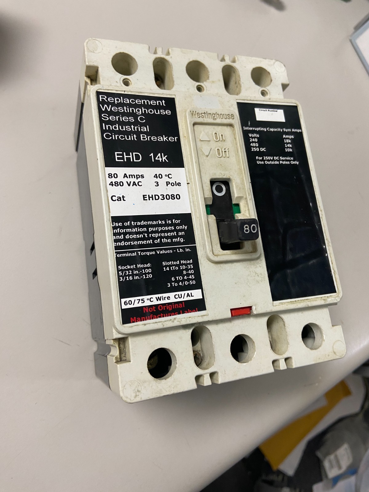 WESTINGHOUSE Eaton EHD3080 AC/DC 80A Molded Case Breaker – White