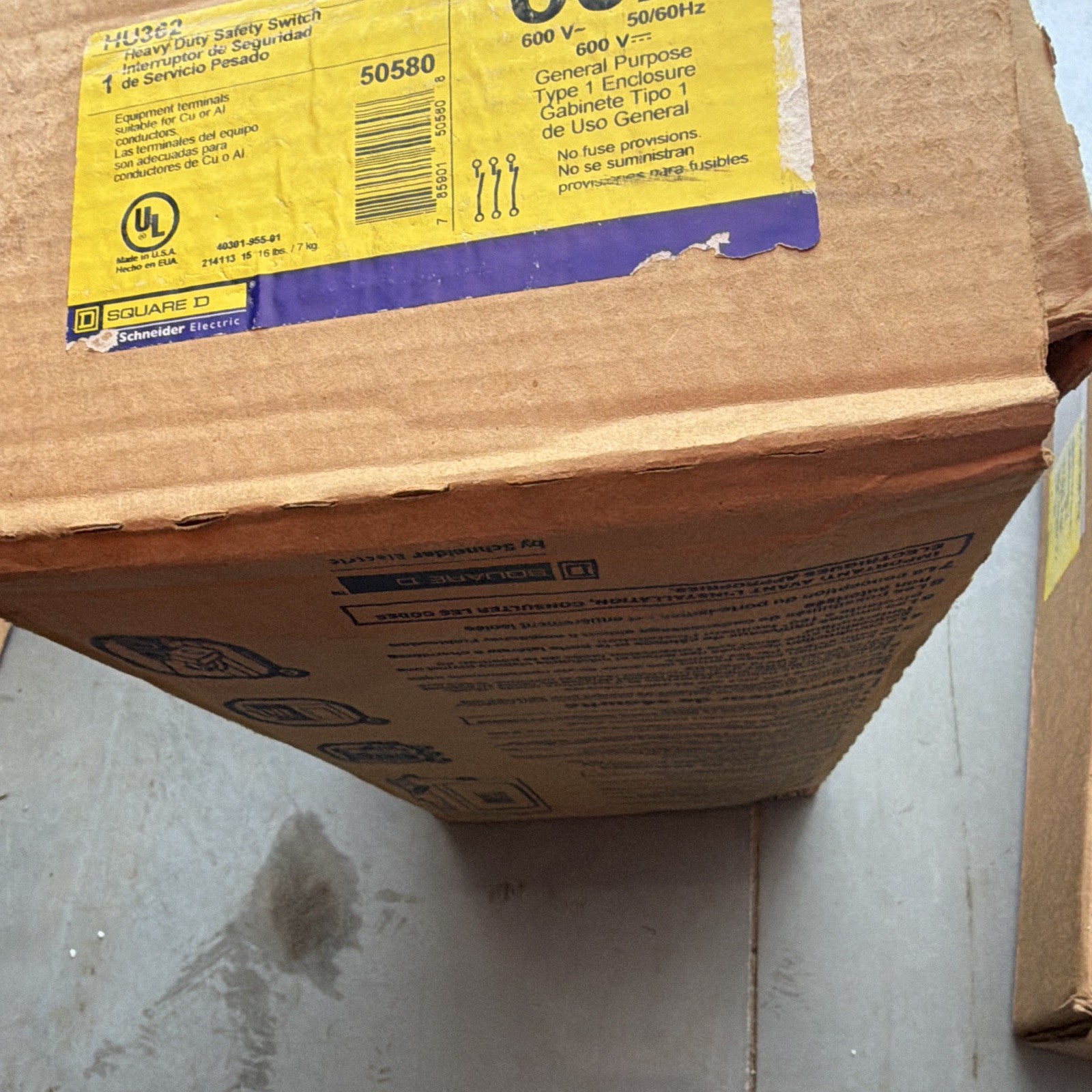 Square D 60A 600V AC Heavy Duty On/Off Safety Switch HU362