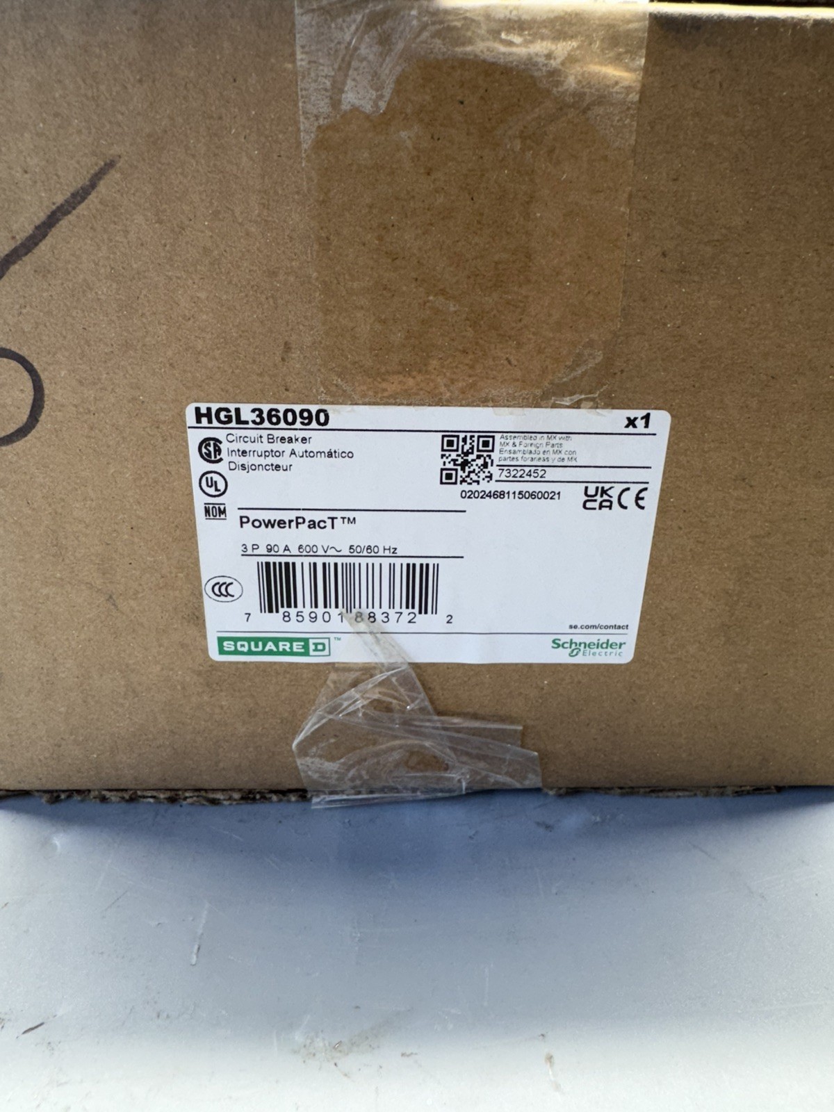 Square D HGL36090 90A 3P 600V PowerPact Circuit Breaker *New* Factory Sealed*