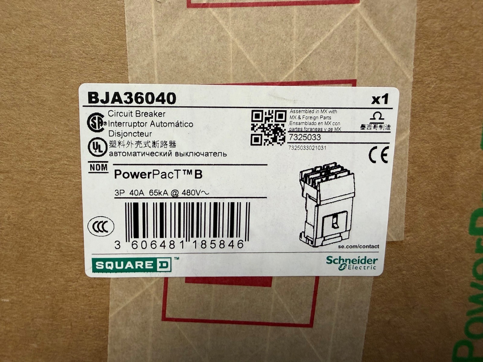 BJA36040 Square D Schneider Circuit Breaker 40amp 600v 3 pole – NIB