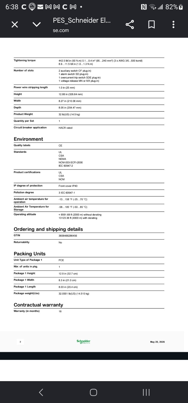 Square D Power Pact 800A P-frame Molded Case Circuit Breaker