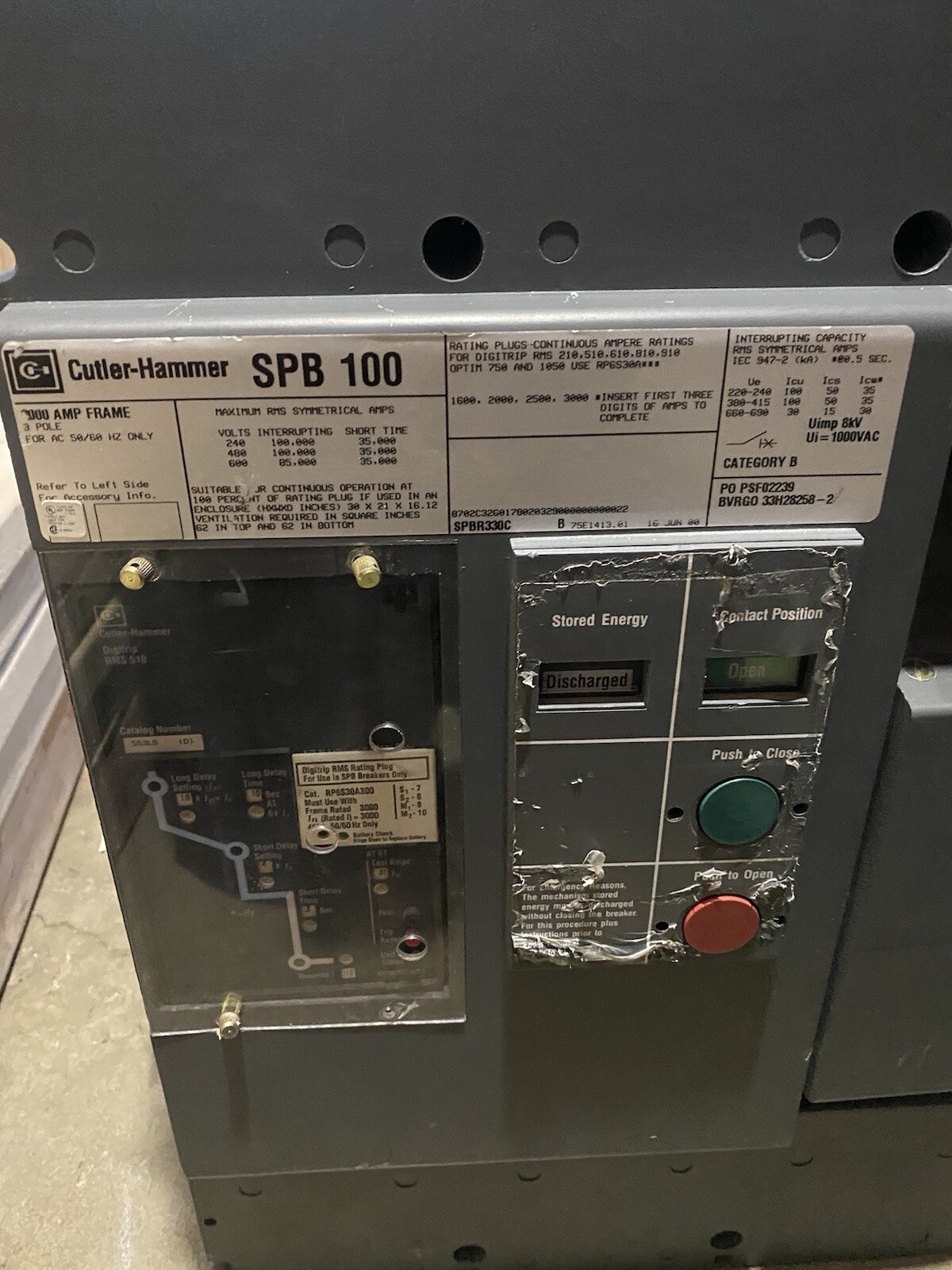 Cutler Hammer SPB100 SPBR330C Breaker 3000A Digitrip RMS 810 3000 Amp