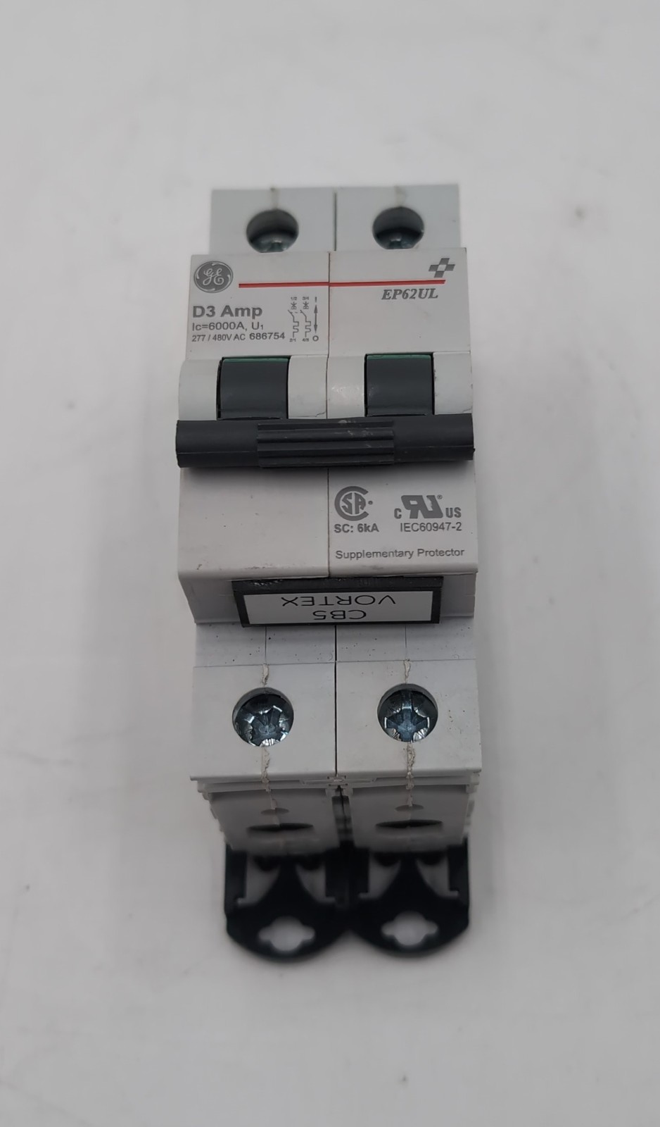 GE EP62ULD03 Miniature Circuit Breaker 2-Pole 3A 480Y/277V D-Curve DIN Rail USED