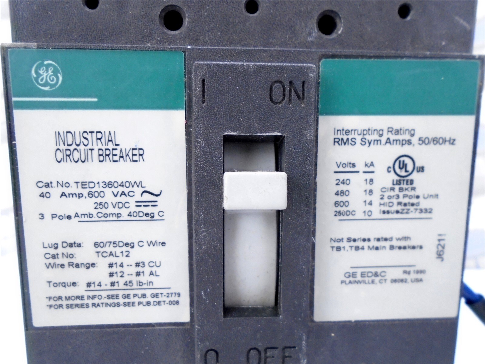 GE – TED136040WL – DD188C8966P414 – BREAKER – 40 AMP – FACTORY UV Release TEDUV4