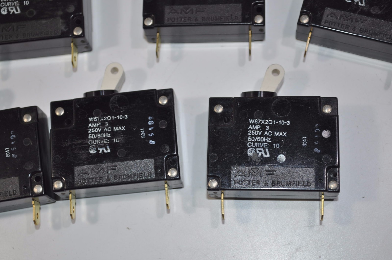 Lot of 7 NEW AMF Potter & Brumfield Circuit Breakers 3A 250V Part# W67X2Q1-10-3
